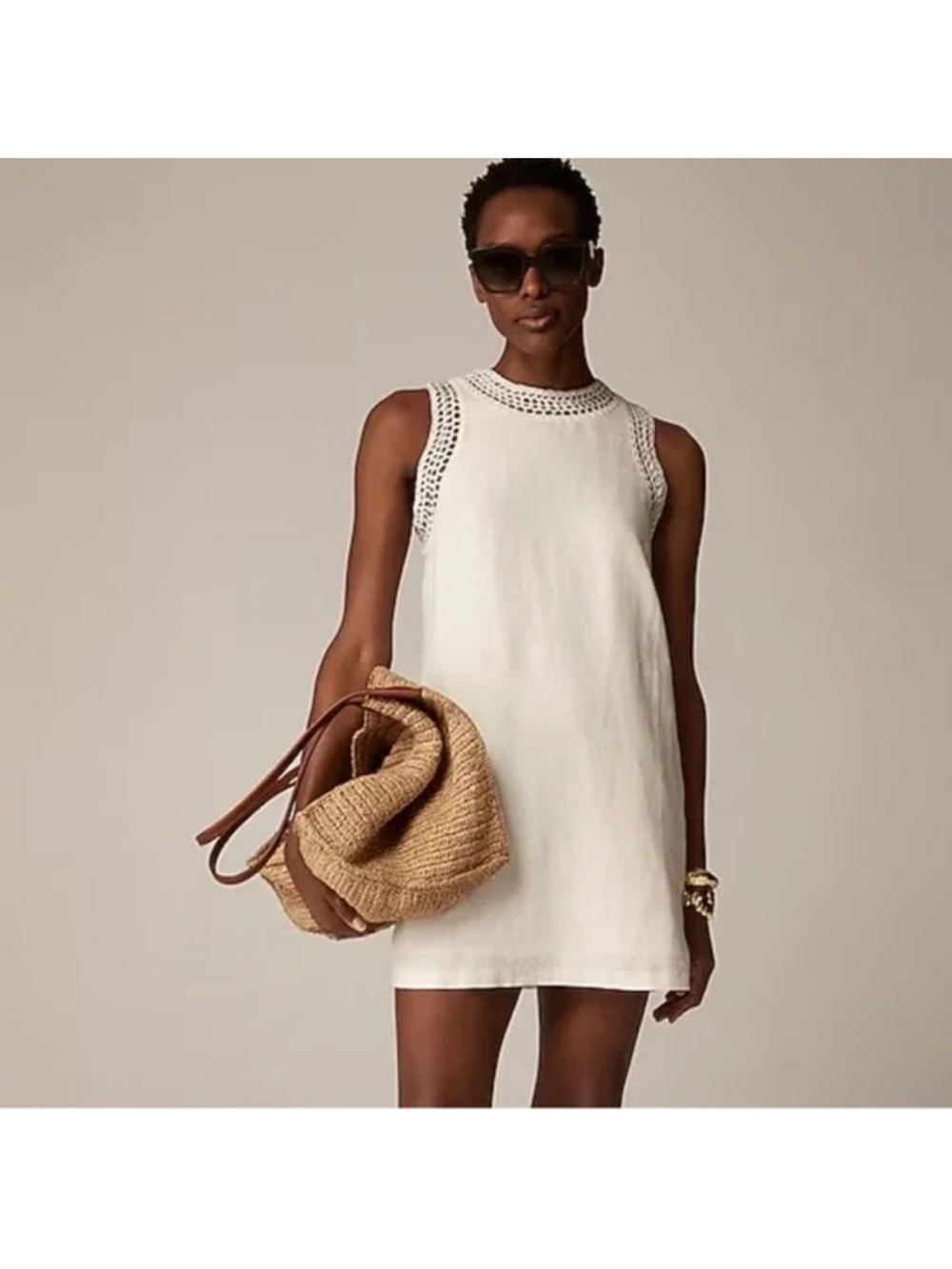 J. Crew Maxine Crochet Trim Shift Dress Linen Cream Size Small NWT